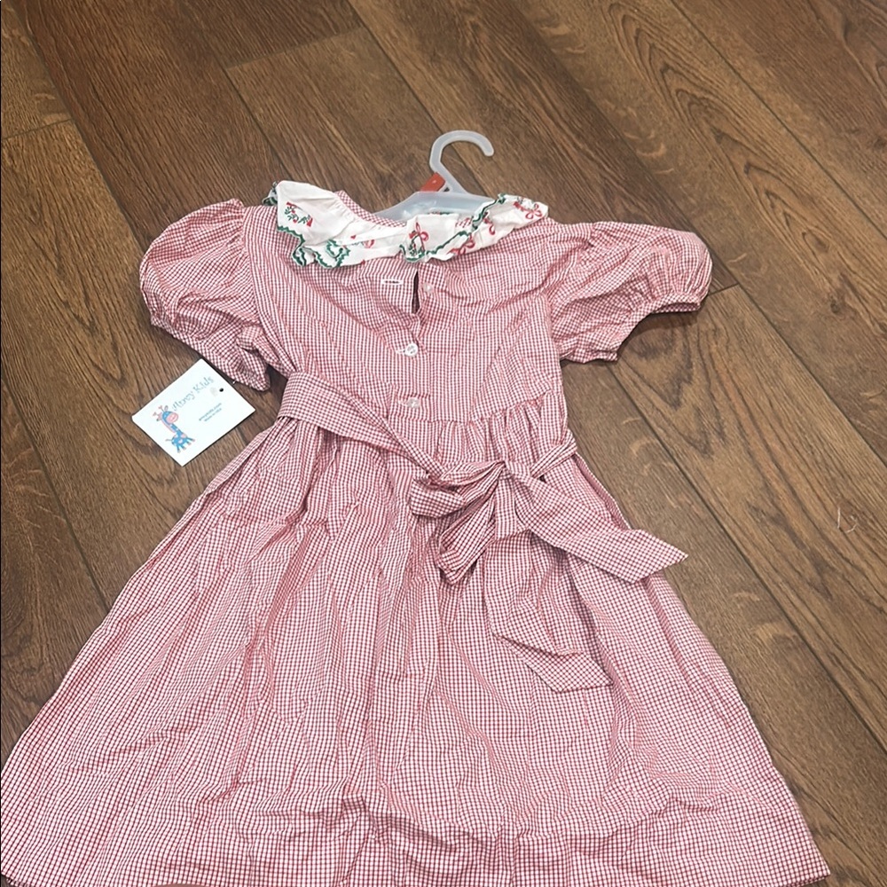Adorable Pink Gingham Kids Dress with Floral Collar